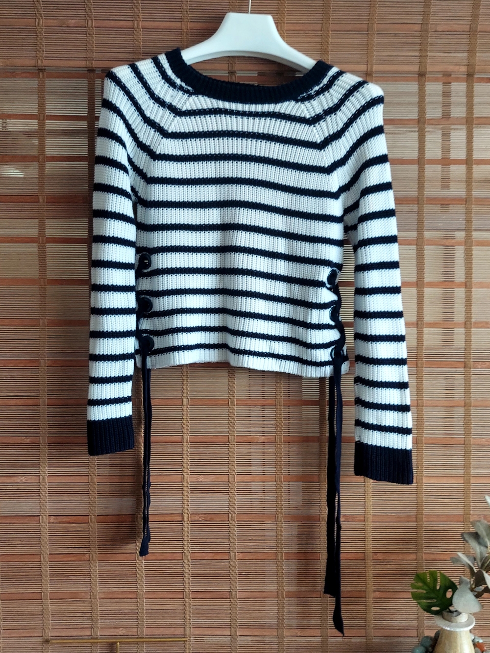 Timing Black and White Striped Crewneck Sweater